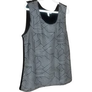 Dana Buchman Black & Beige Geometric Textured Sleeveless Tank Sz Small
